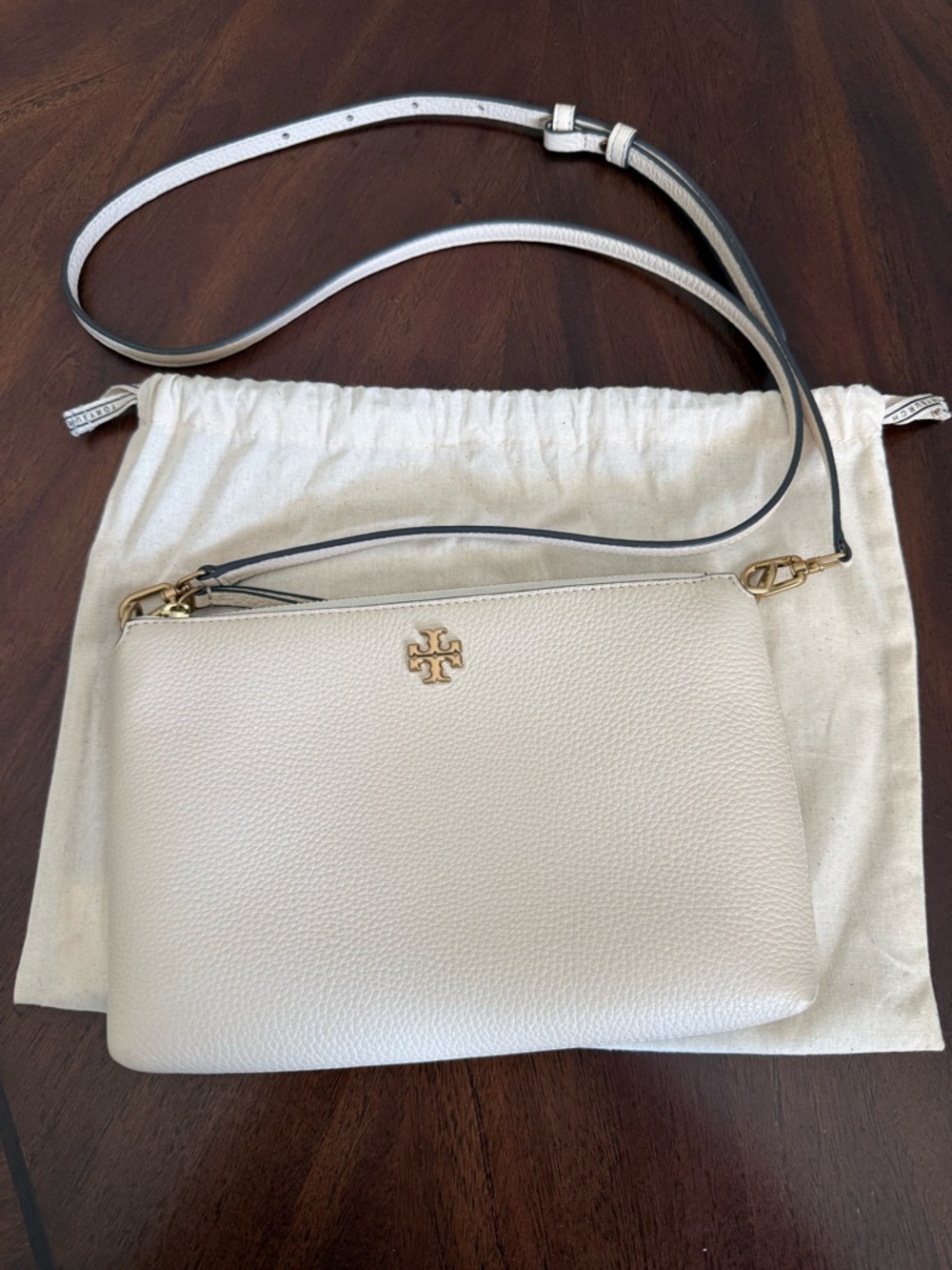 Tory Burch Pebbled Leather Crossbody Bag in Cream